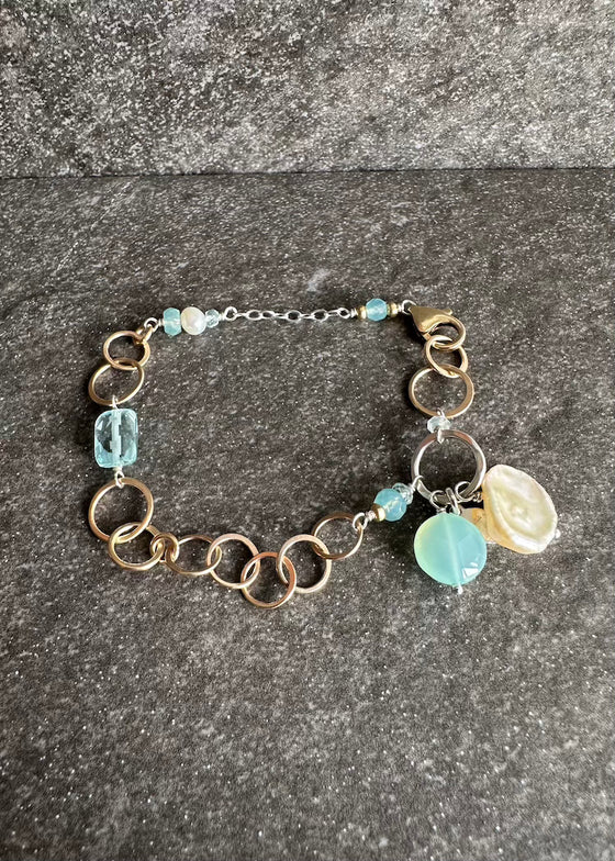 J&I Jewelry | Aquamarine, Chaceldony + Pearl Bracelet
