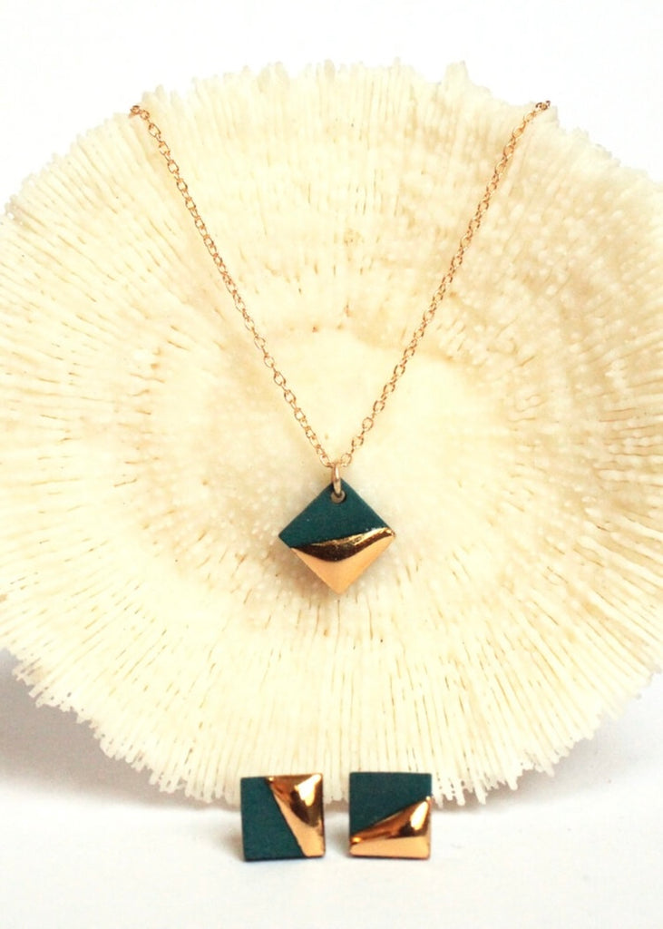 Mier Luo | Gold Dipped Square Necklace Teal