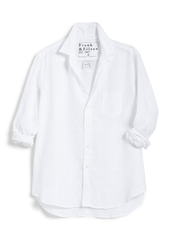 Eileen Italian Linen Button-Up Shirt - White Textured Windowpan