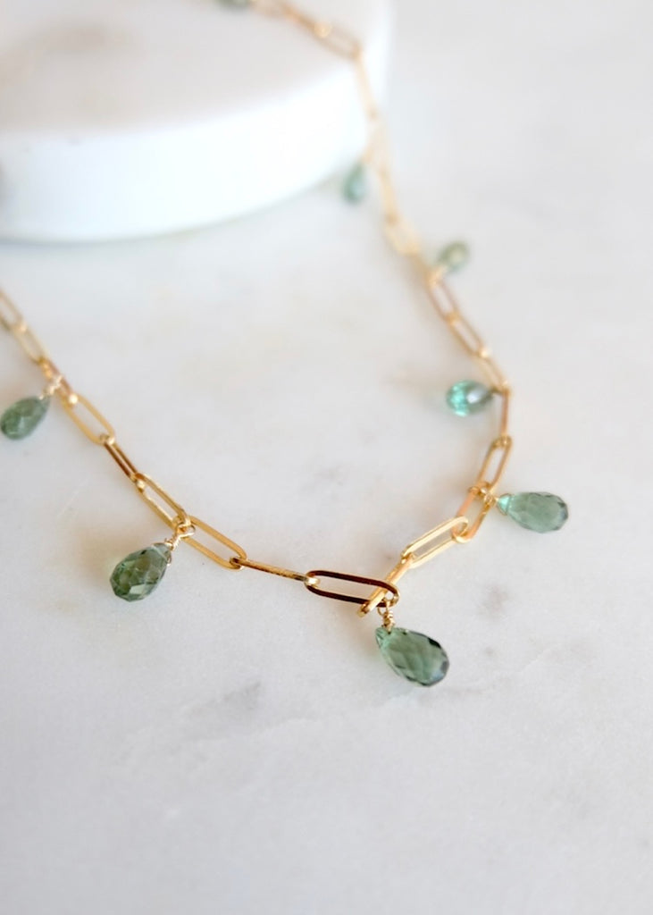 14k Gold Chain Green Sapphire Necklace