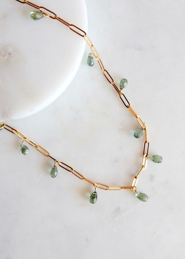 14k Gold Chain Green Sapphire Necklace