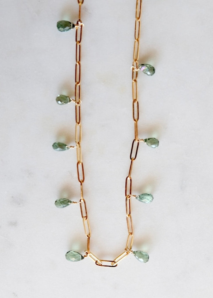 14k Gold Chain Green Sapphire Necklace