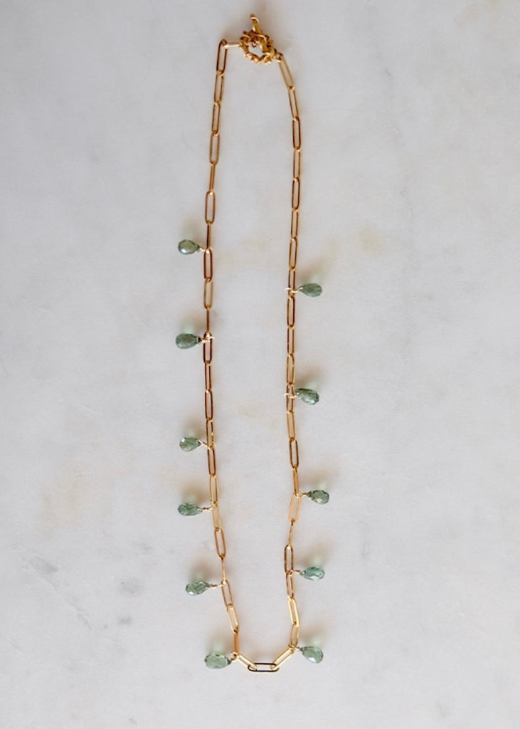 14k Gold Chain Green Sapphire Necklace