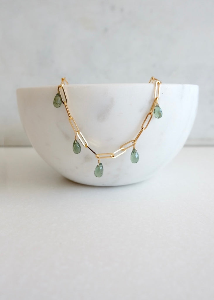 14k Gold Chain Green Sapphire Necklace