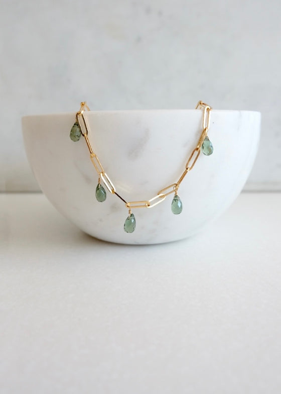 14k Gold Chain Green Sapphire Necklace