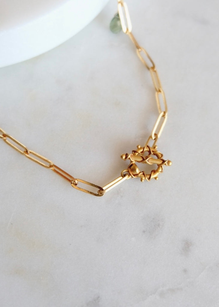 14k Gold Chain Green Sapphire Necklace