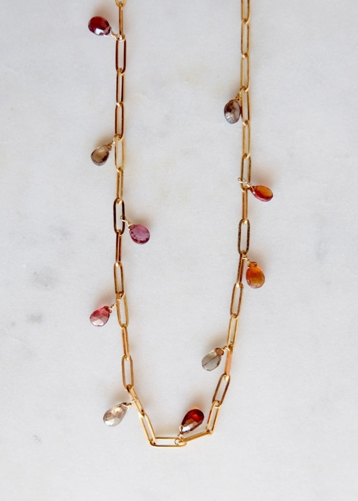 14k Gold Chain Multicolored Sapphire Necklace