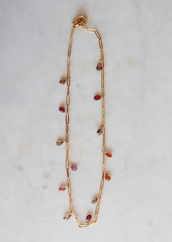 14k Gold Chain Multicolored Sapphire Necklace