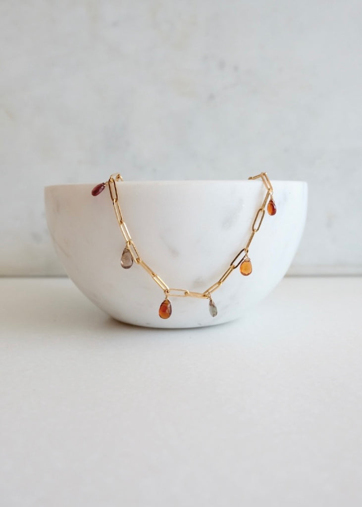 14k Gold Chain Multicolored Sapphire Necklace