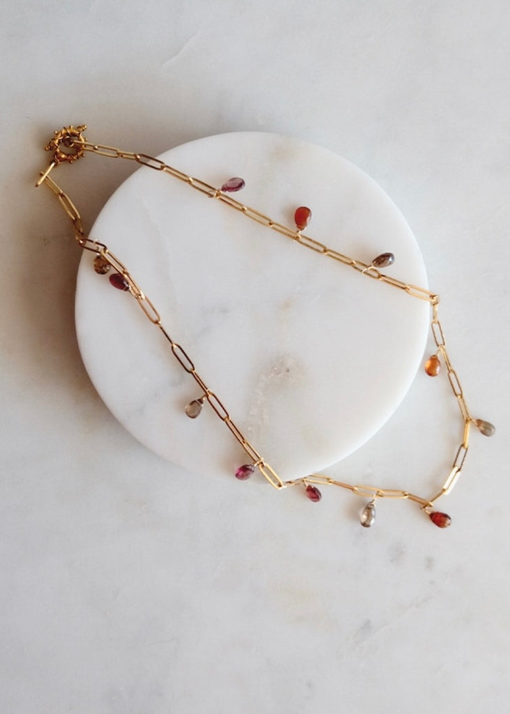 14k Gold Chain Multicolored Sapphire Necklace
