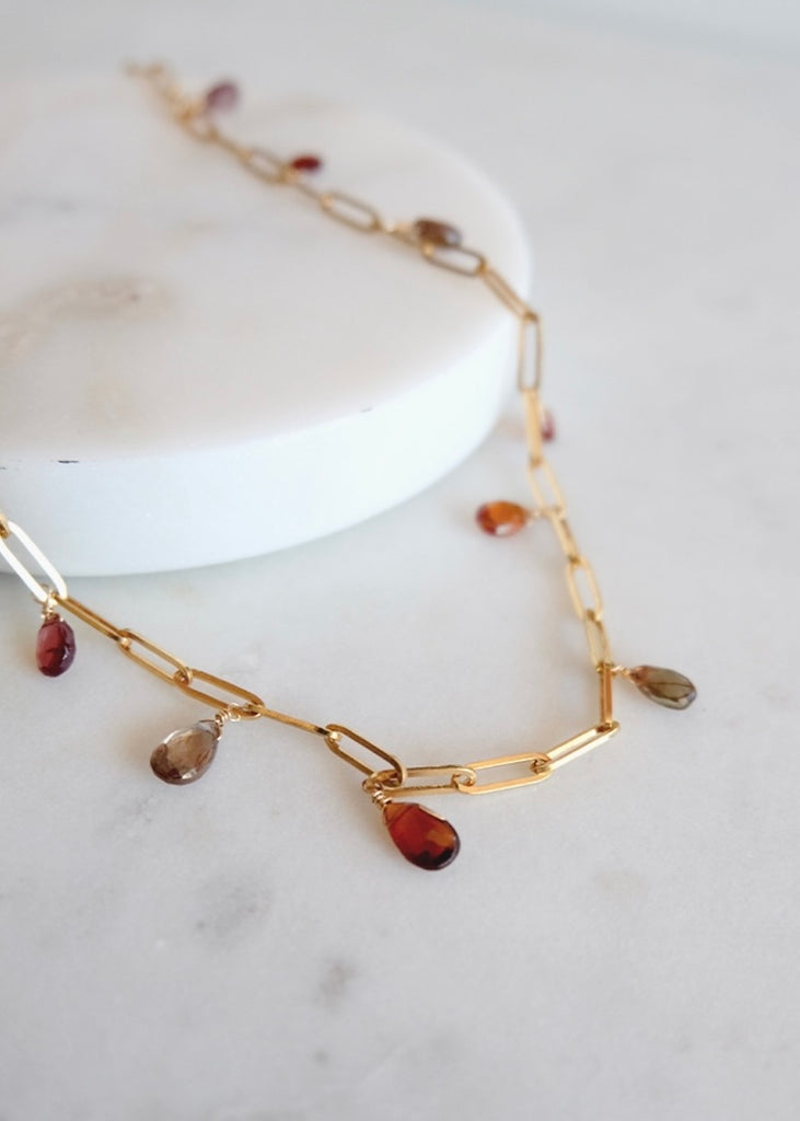 14k Gold Chain Multicolored Sapphire Necklace