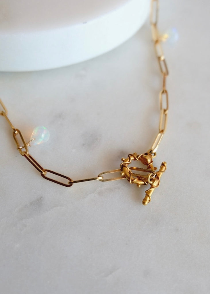 14k Gold Chain Opal Necklace