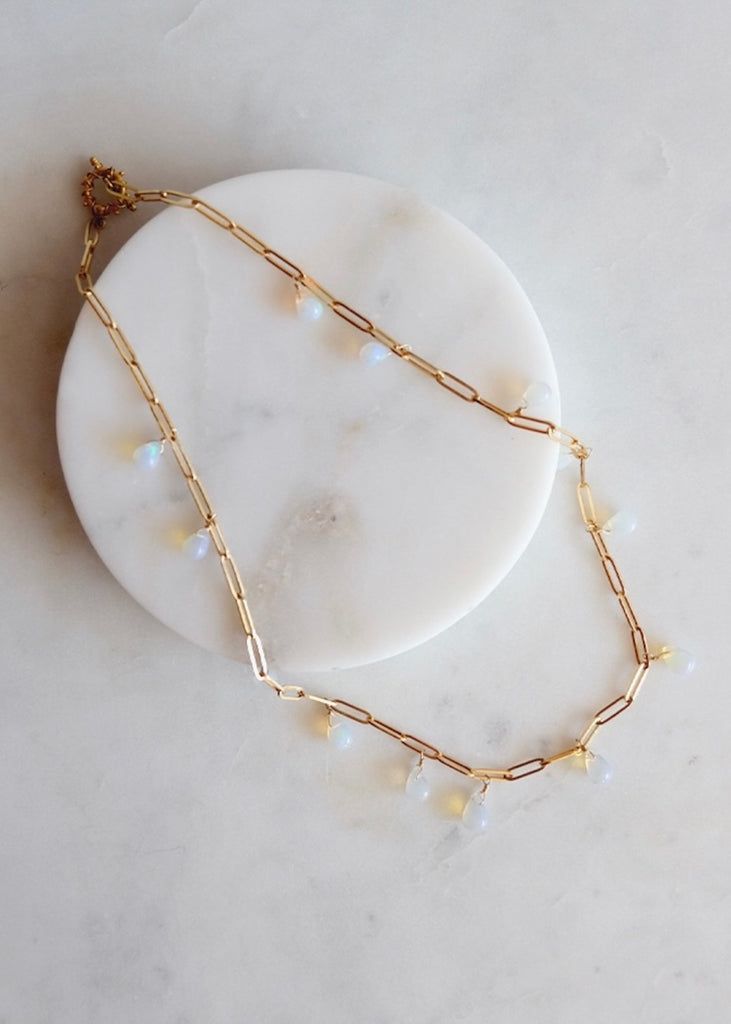 14k Gold Chain Opal Necklace