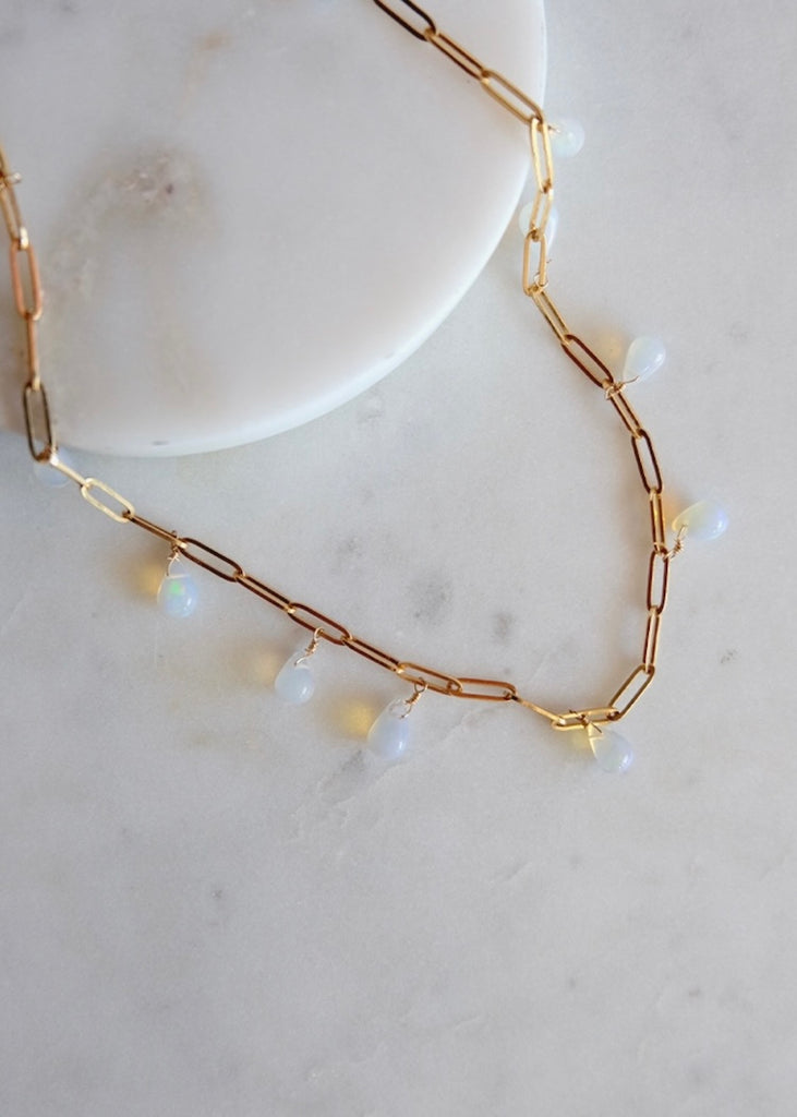 14k Gold Chain Opal Necklace