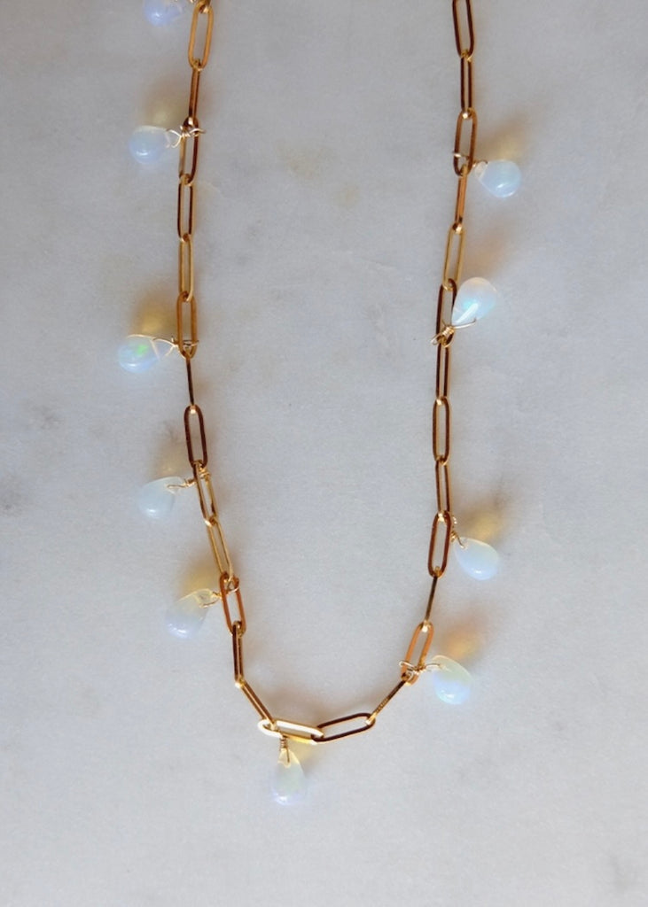14k Gold Chain Opal Necklace