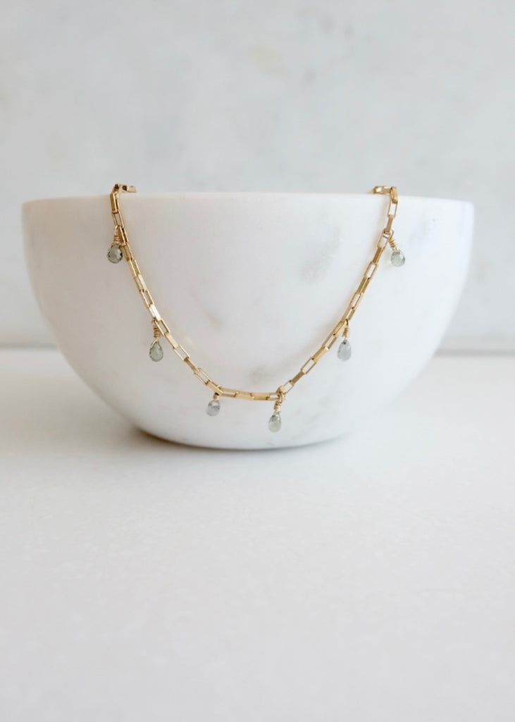 14k Gold Paperclip Green Sapphire Necklace