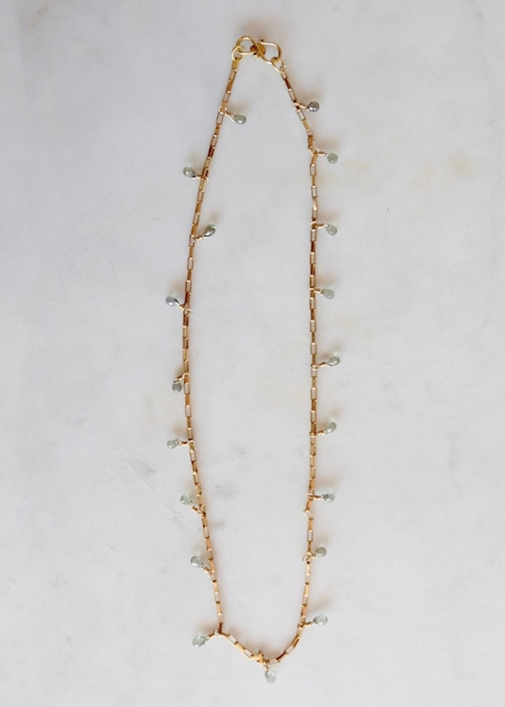 14k Gold Paperclip Green Sapphire Necklace