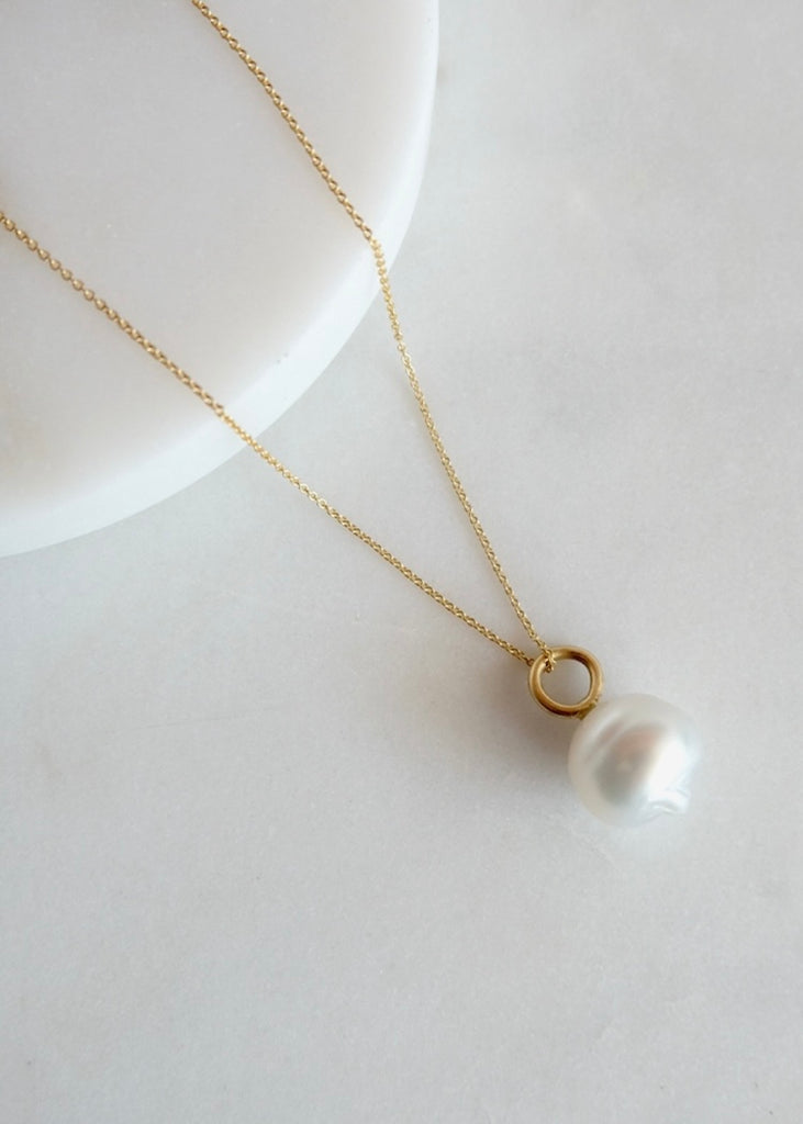 18k K Hoop with Baroque Pearl Charm
