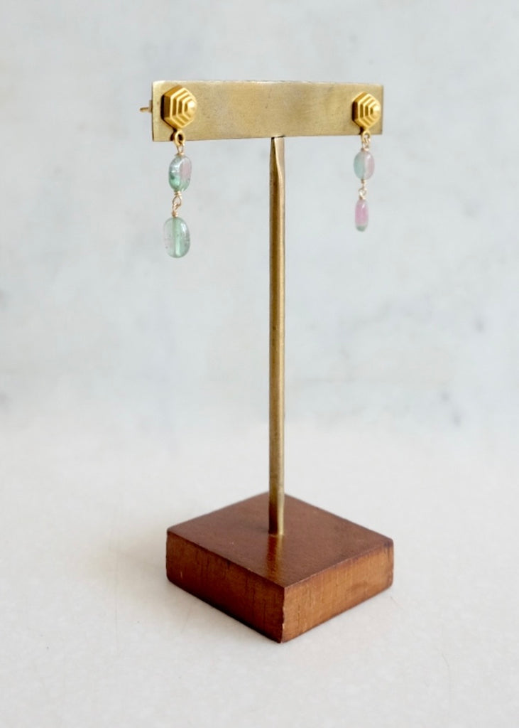 18k Watermelon Tourmaline Earrings