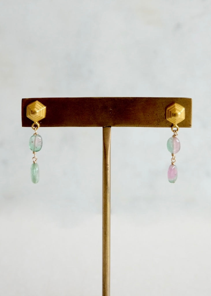 18k Watermelon Tourmaline Earrings