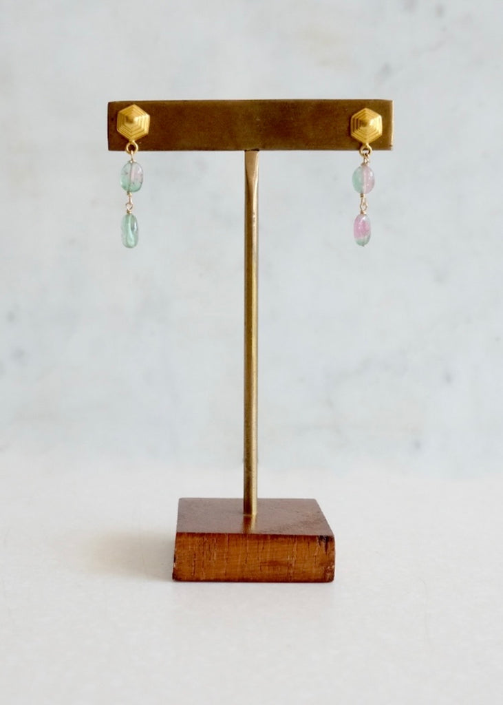 18k Watermelon Tourmaline Earrings
