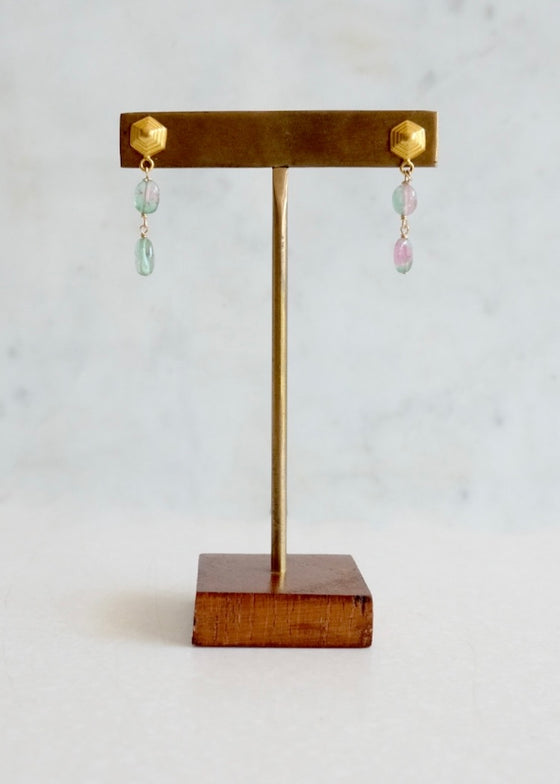 18k Watermelon Tourmaline Earrings