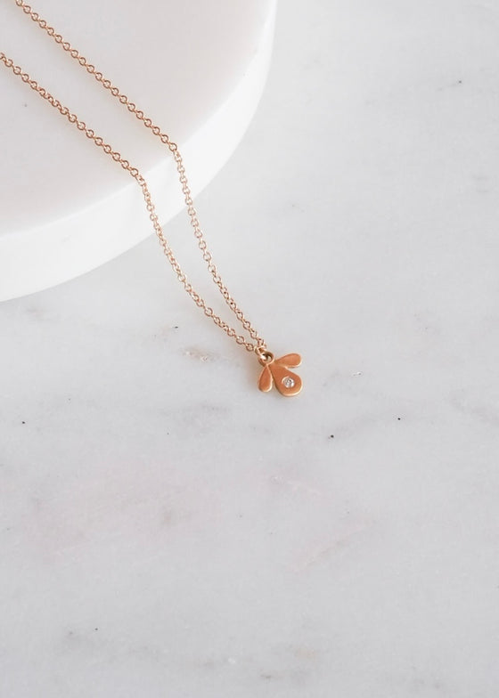 Ananda Khalsa | 22k Leaf Trio Charm Necklace with Diamond in 14kg Chain