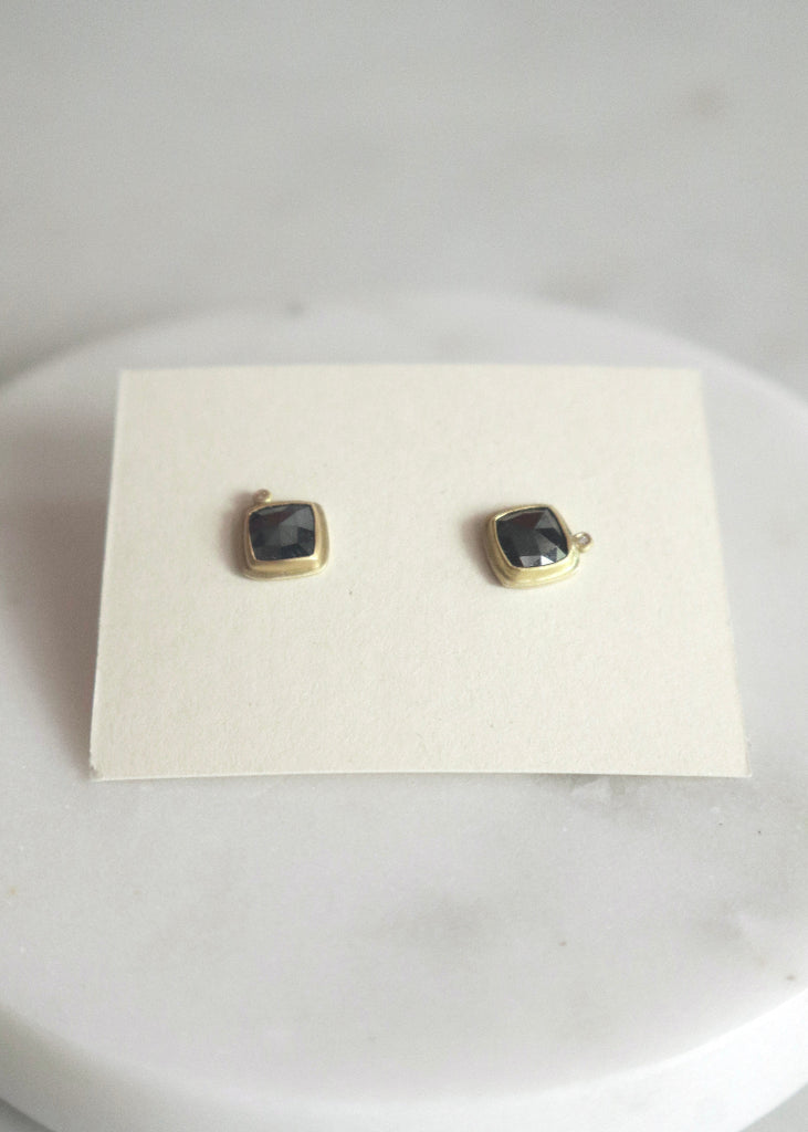 Ananda Khalsa | 22k Square Rosecut Black Diamond Stud Earring