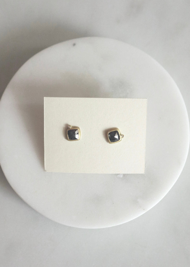 Ananda Khalsa | 22k Square Rosecut Black Diamond Stud Earring