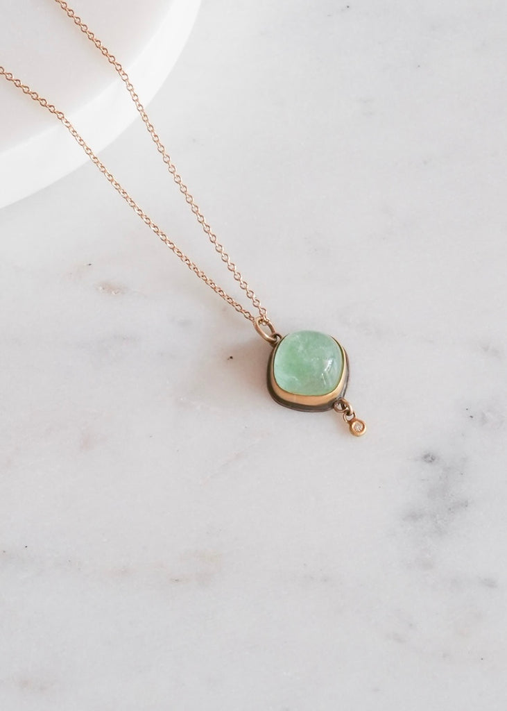 Ananda Khalsa | Blue/Green Tourmaline Diamond Drop Necklace, 22k Bezel, 14k Chain