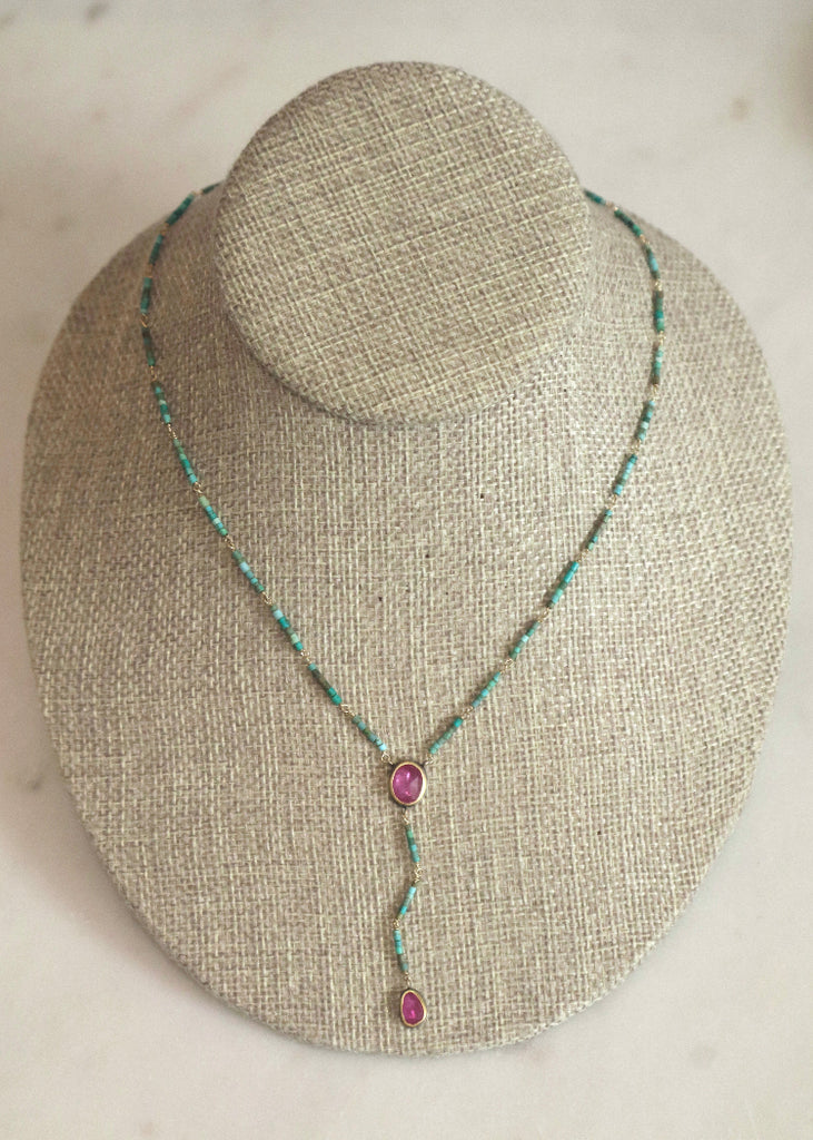 Ananda Khalsa | Linked Beaded Turquoise + Ruby Necklace