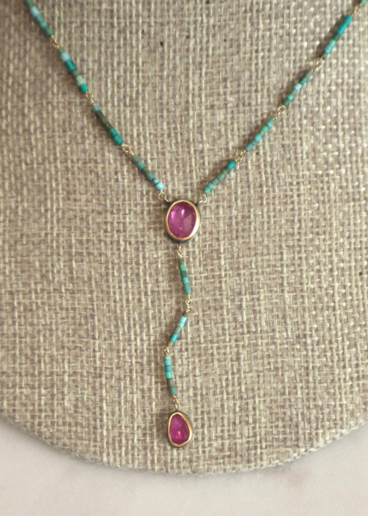 Ananda Khalsa | Linked Beaded Turquoise + Ruby Necklace