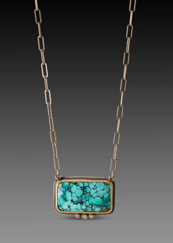Ananda Khalsa | Rectangle Turquoise, 22k + Diamond Necklace