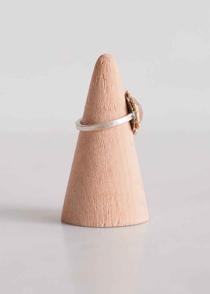 Ananda Khalsa | Rosecut Hexagon Rose Quartz + Diamond Ring