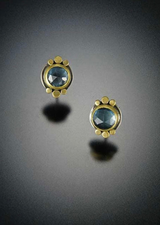 Ananda Khalsa | Rosecut London Blue Topaz With 22k Gold Stud Earrings