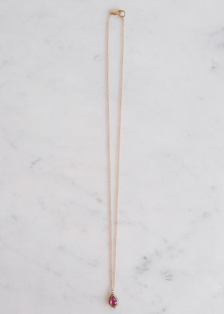 Ananda Khalsa | Rosecut Teardrop Ruby Necklace, 22kg Bezel + Diamond