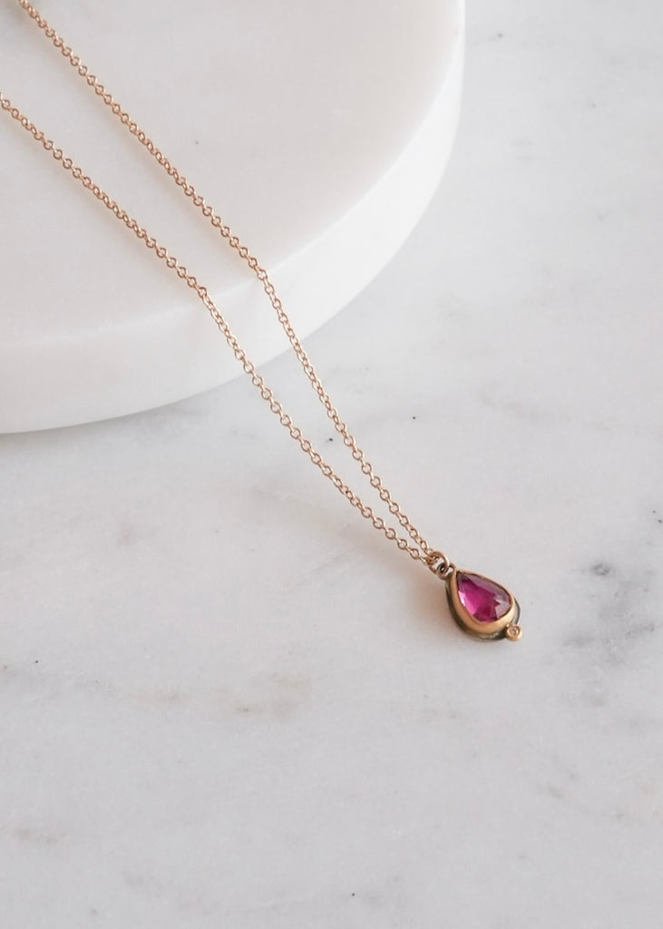 Ananda Khalsa | Rosecut Teardrop Ruby Necklace, 22kg Bezel + Diamond