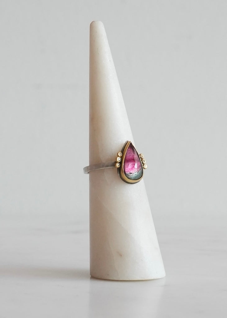 Ananda Khalsa | Rosecut Teardrop Watermelon Tourmaline Ring