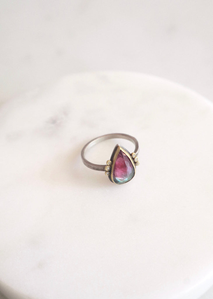 Ananda Khalsa | Rosecut Teardrop Watermelon Tourmaline Ring