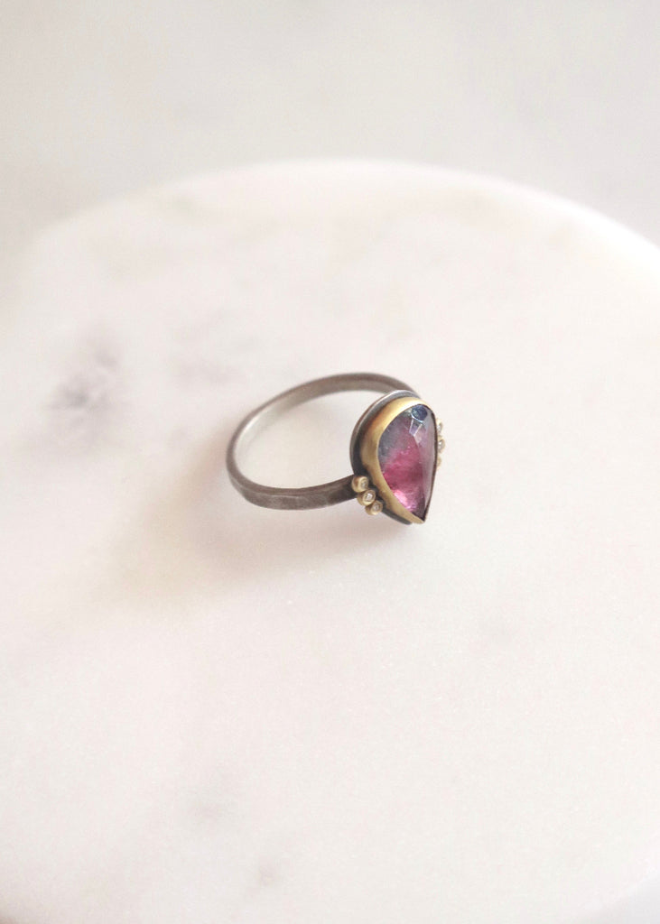 Ananda Khalsa | Rosecut Teardrop Watermelon Tourmaline Ring