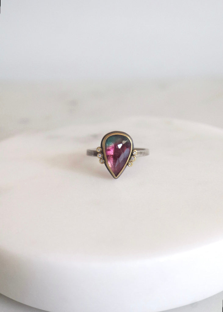Ananda Khalsa | Rosecut Teardrop Watermelon Tourmaline Ring