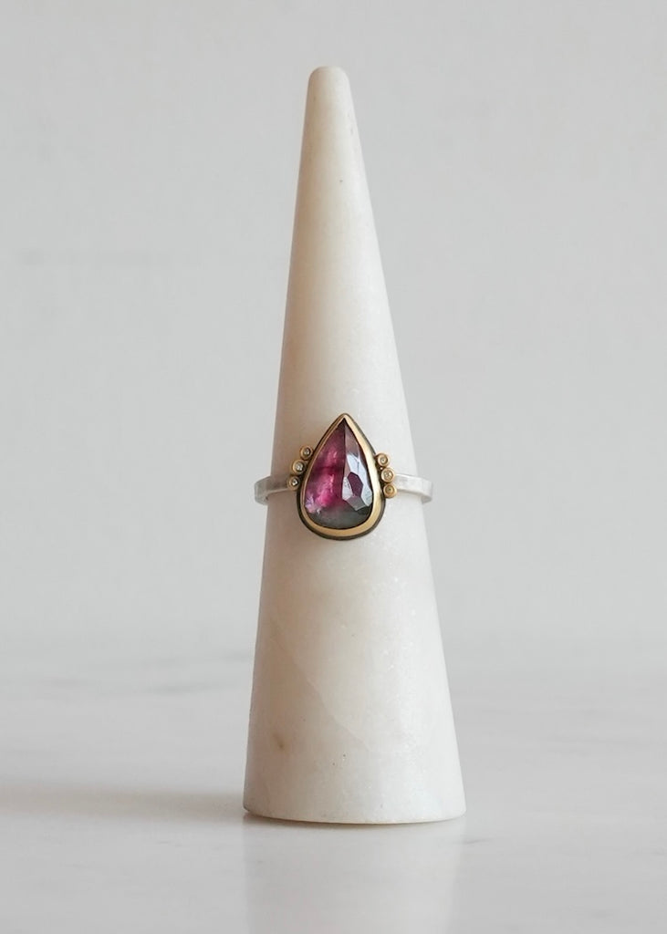 Ananda Khalsa | Rosecut Teardrop Watermelon Tourmaline Ring
