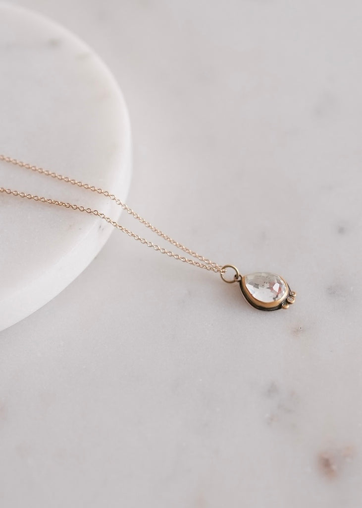 Ananda Khalsa | Rosecut Teardrop White Topaz Necklace
