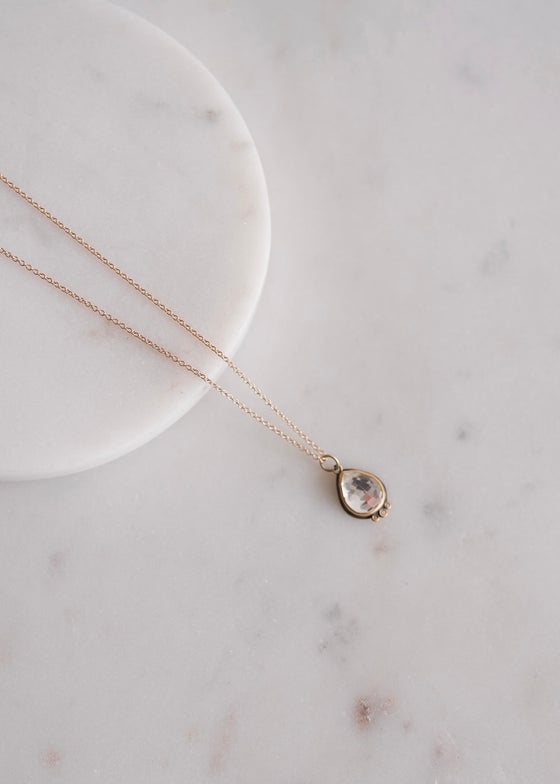 Ananda Khalsa | Rosecut Teardrop White Topaz Necklace