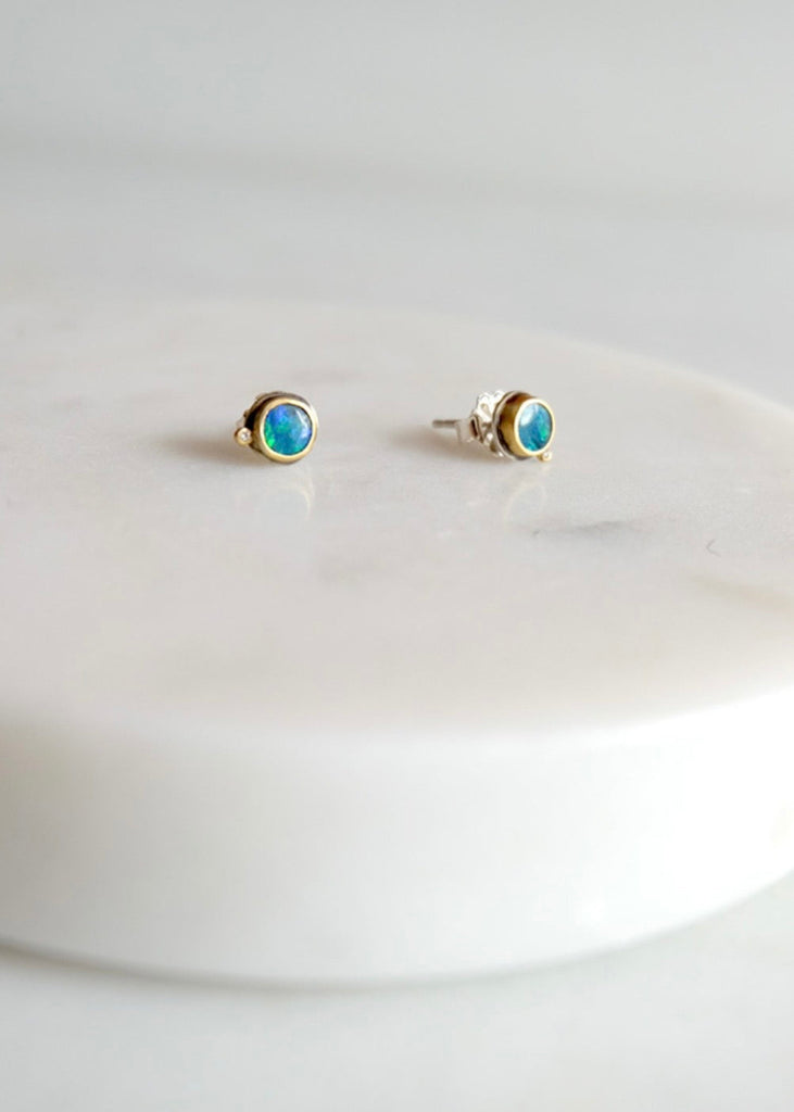 Ananda Khalsa | Round Australian Opal Stud Earring