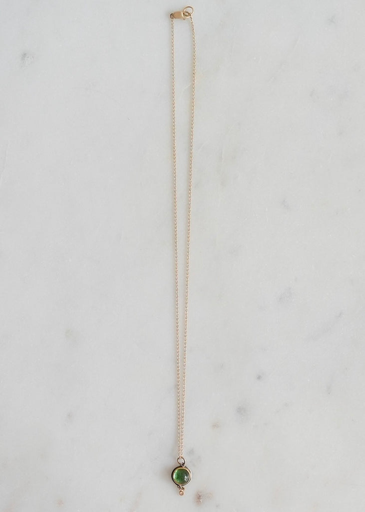 Ananda Khalsa | Round Green Tourmaline Cabochon + 22k Necklace