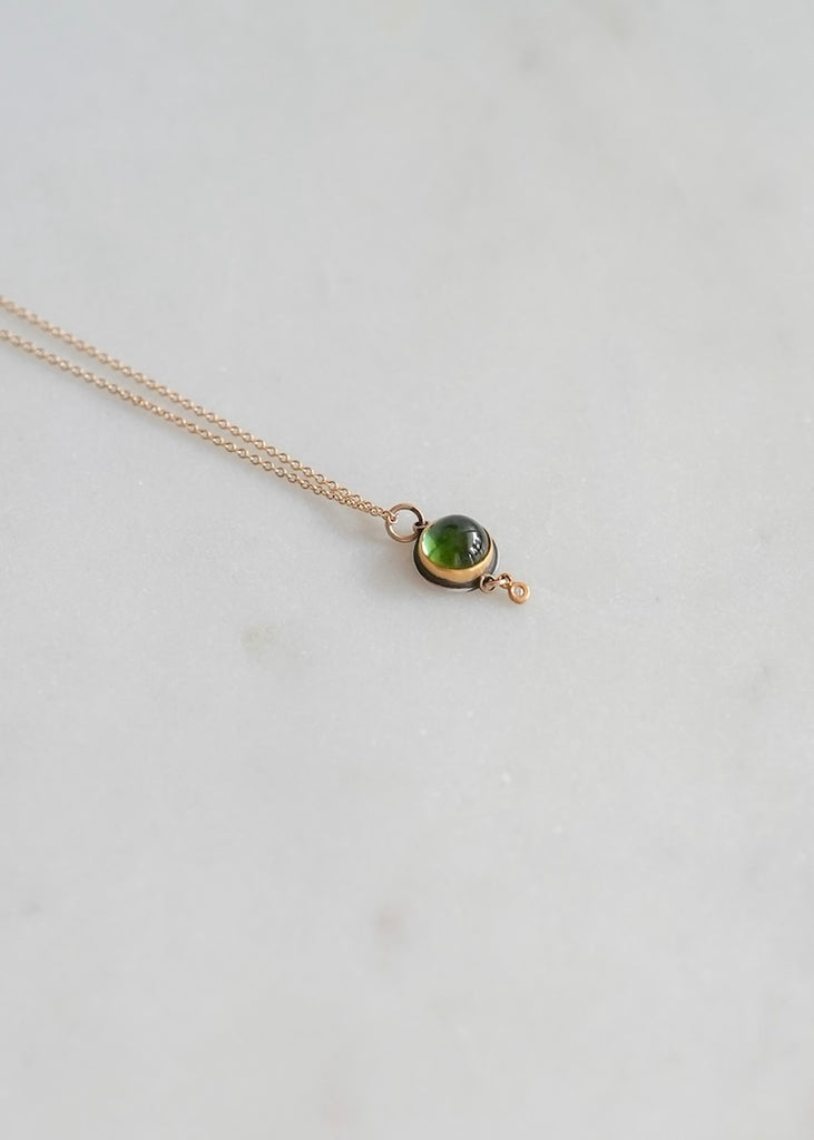 Ananda Khalsa | Round Green Tourmaline Cabochon + 22k Necklace
