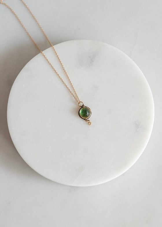 Ananda Khalsa | Round Green Tourmaline Cabochon + 22k Necklace