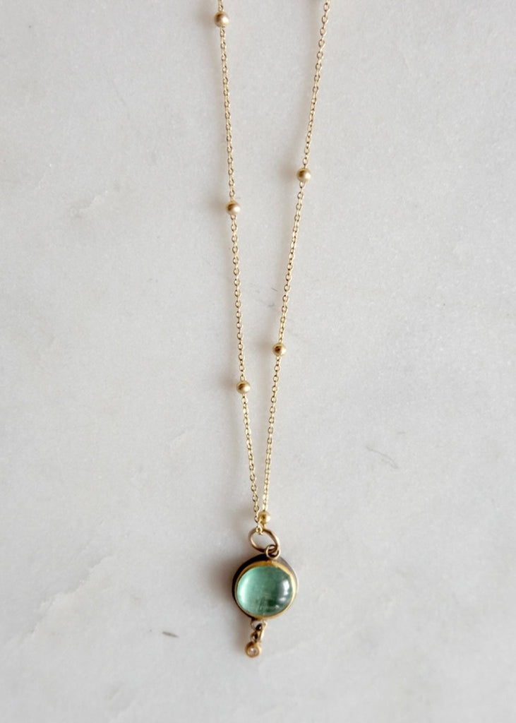 Ananda Khalsa | Teal Tourmaline Necklace with 1 Diamond