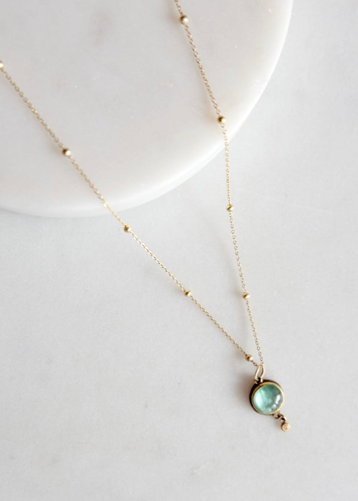 Ananda Khalsa | Teal Tourmaline Necklace with 1 Diamond
